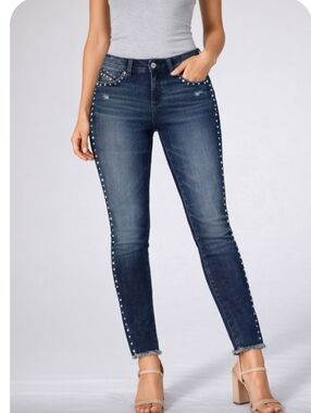 INC International Concepts Studded Skinny Jeans Size 6 Dark Wash Curvy Fit Raw H